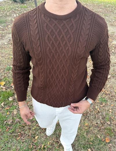 SAÇ ÖRGÜ BİSİKLET YAKA KALIN TRİKO ACI KAHVE