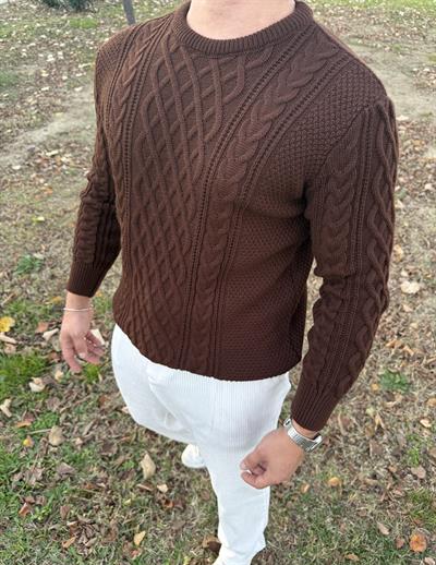 SAÇ ÖRGÜ BİSİKLET YAKA KALIN TRİKO ACI KAHVE