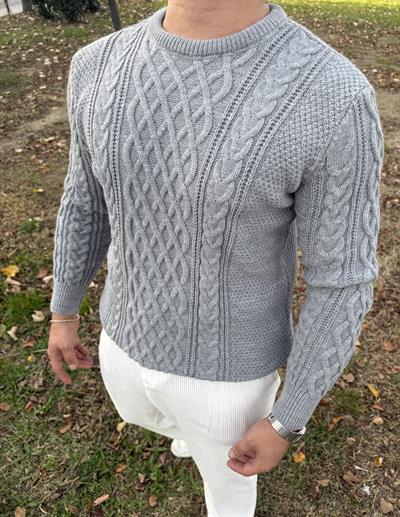 SAÇ ÖRGÜ BİSİKLET YAKA KALIN TRİKO GRİ