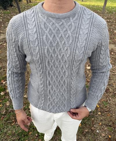 SAÇ ÖRGÜ BİSİKLET YAKA KALIN TRİKO GRİ