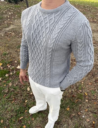 SAÇ ÖRGÜ BİSİKLET YAKA KALIN TRİKO GRİ