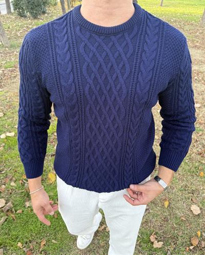 SAÇ ÖRGÜ BİSİKLET YAKA KALIN TRİKO LACİVERT