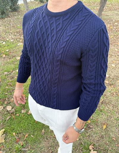 SAÇ ÖRGÜ BİSİKLET YAKA KALIN TRİKO LACİVERT