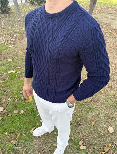 SAÇ ÖRGÜ BİSİKLET YAKA KALIN TRİKO LACİVERT