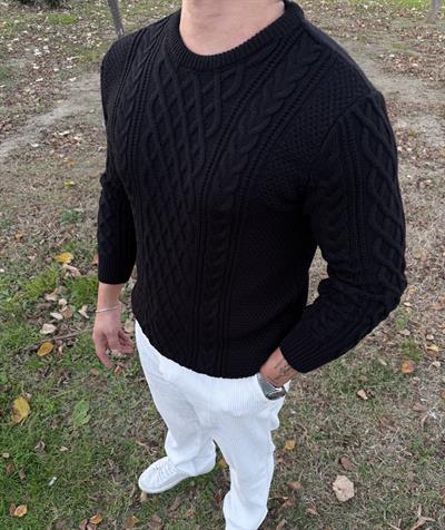 SAÇ ÖRGÜ BİSİKLET YAKA KALIN TRİKO SİYAH