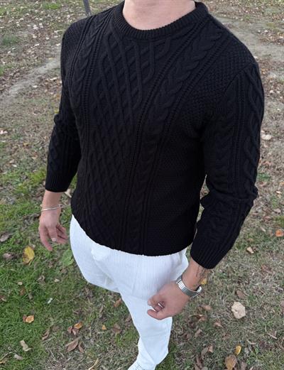 SAÇ ÖRGÜ BİSİKLET YAKA KALIN TRİKO SİYAH