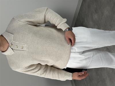 SELANİK KALIN ÖRGÜ DÜĞMELİ TRİKO POLO YAKA KREM