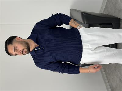 SELANİK KALIN ÖRGÜ DÜĞMELİ TRİKO POLO YAKA LACİVERT