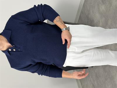 SELANİK KALIN ÖRGÜ DÜĞMELİ TRİKO POLO YAKA LACİVERT