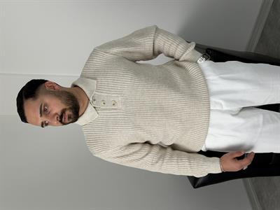 SELANİK KALIN ÖRGÜ DÜĞMELİ TRİKO POLO YAKA KREM