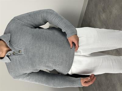 SELANİK KALIN ÖRGÜ DÜĞMELİ TRİKO POLO YAKA GRİ