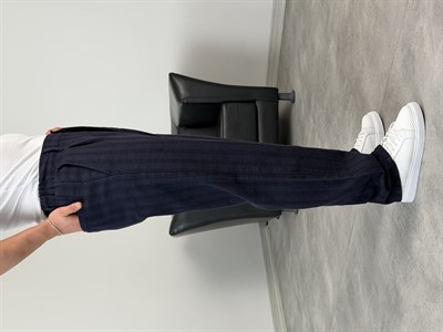 ŞERİT DETAYLI %100 KETEN BAGGY PANTOLON LACİVERT