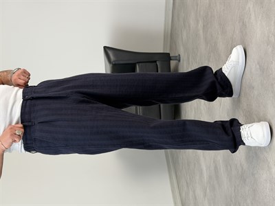 ŞERİT DETAYLI %100 KETEN BAGGY PANTOLON LACİVERT