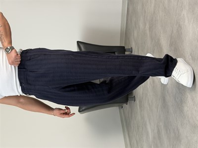 ŞERİT DETAYLI %100 KETEN BAGGY PANTOLON LACİVERT