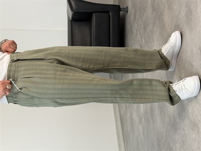 ŞERİT DETAYLI %100 KETEN BAGGY PANTOLON YEŞİL