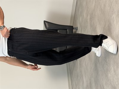 ŞERİT DETAYLI %100 KETEN BAGGY PANTOLON SİYAH