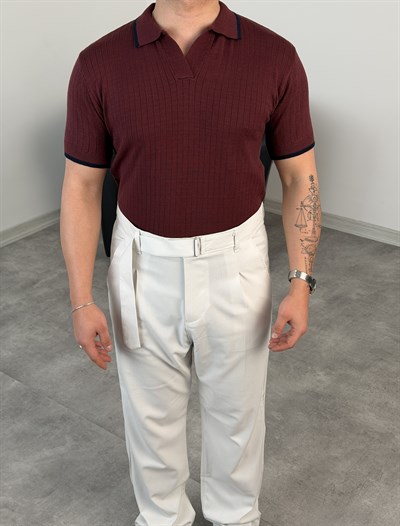 ŞERİT NAKIŞ DETAYLI TRİKO POLO YAKA TİŞÖRT MÜRDÜM