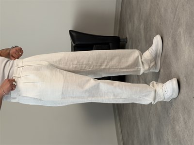 SÜPER BAGGY KALIP PİLELİ BAGGY PANTOLON BEYAZ