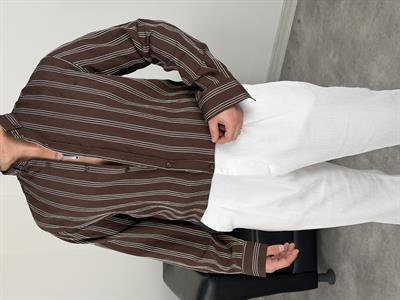 TENSEL KUMAŞ ÇİZGİLİ UZUNKOL GÖMLEK ACI KAHVE