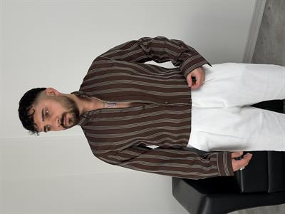 TENSEL KUMAŞ ÇİZGİLİ UZUNKOL GÖMLEK ACI KAHVE