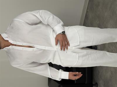 TENSEL KUMAŞ ÇİZGİLİ UZUNKOL GÖMLEK BEYAZ