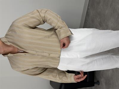 TENSEL KUMAŞ ÇİZGİLİ UZUNKOL GÖMLEK BEJ