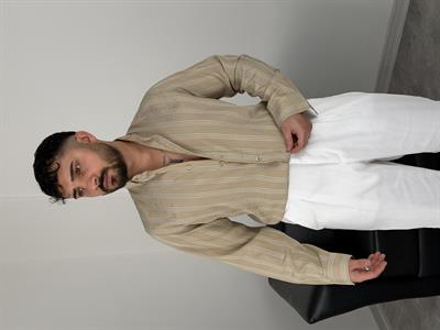 TENSEL KUMAŞ ÇİZGİLİ UZUNKOL GÖMLEK BEJ