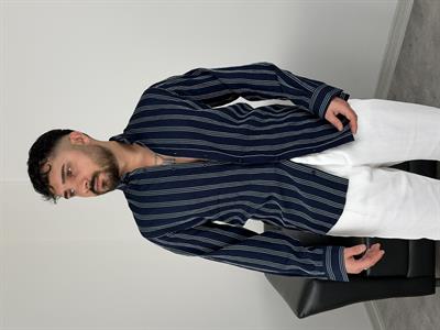 TENSEL KUMAŞ ÇİZGİLİ UZUNKOL GÖMLEK LACİVERT