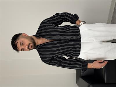 TENSEL KUMAŞ ÇİZGİLİ UZUNKOL GÖMLEK SİYAH