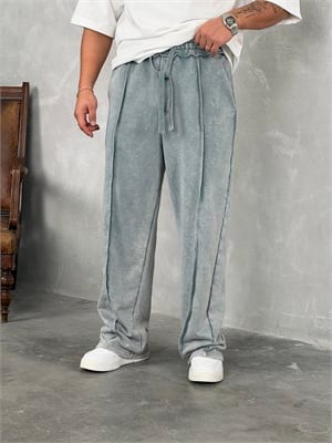 Ters Dikiş Detaylı Süper Baggy Eşofman Gri