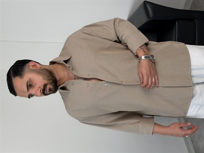 VK %100 UZUNKOL KETEN GÖMLEK BEJ