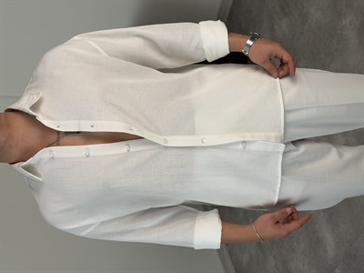 VK %100 UZUNKOL KETEN GÖMLEK BEYAZ