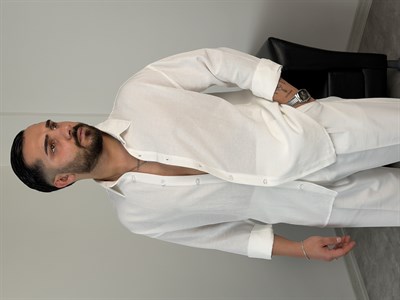 VK %100 UZUNKOL KETEN GÖMLEK BEYAZ