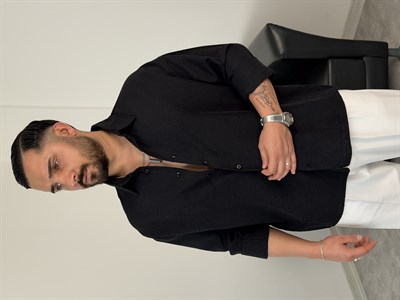 VK %100 UZUNKOL KETEN GÖMLEK SİYAH