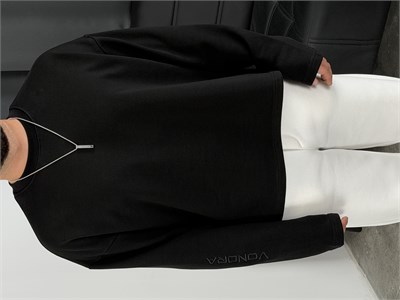 Vondra Nakış Premium Basic 3 İplik Şardonsuz Sweatshirt Siyah