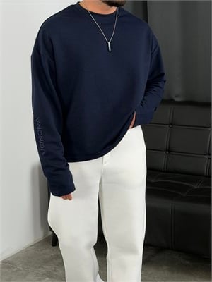 Vondra Nakış Premium Basic 3 İplik Şardonsuz Sweatshirt Lacivert