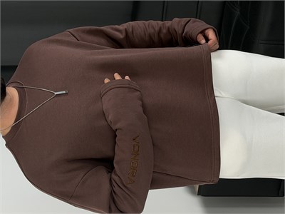 Vondra Nakış Premium Basic 3 İplik Şardonsuz Sweatshirt Acı Kahve