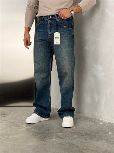 W11 Süper Baggy Kot Pantolon Tintli Mavi