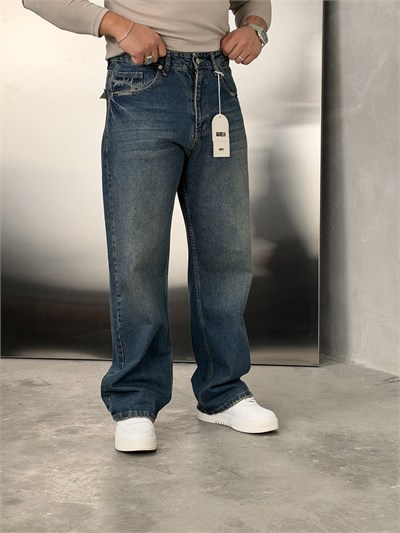 W11 Süper Baggy Kot Pantolon Tintli Mavi