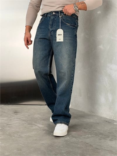 W11 Süper Baggy Kot Pantolon Tintli Mavi