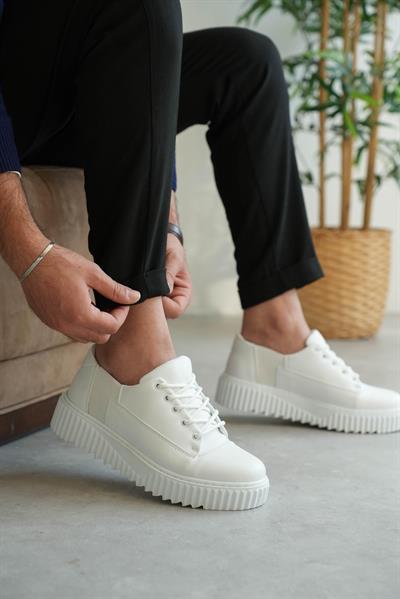 YAN ORTURTMALI KALIN TABAN AYAKKABI BEYAZ