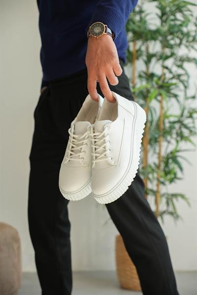 YAN ORTURTMALI KALIN TABAN AYAKKABI BEYAZ