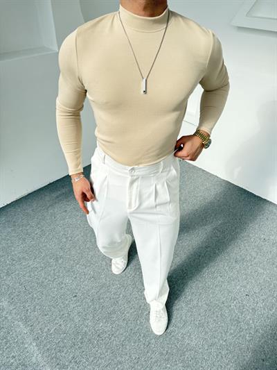 Yarım Balıkçı Crap Kumaş Sweatshirt Bej