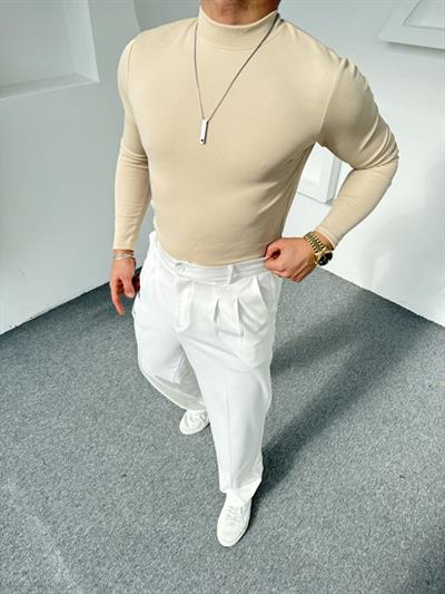 Yarım Balıkçı Crap Kumaş Sweatshirt Bej