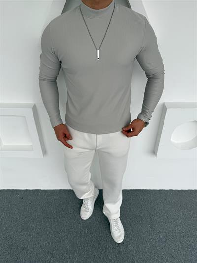 Yarım Balıkçı İçi Şardonlu Pamuk Sweat Gri