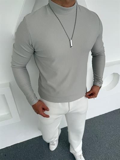 Yarım Balıkçı İçi Şardonlu Pamuk Sweat Gri