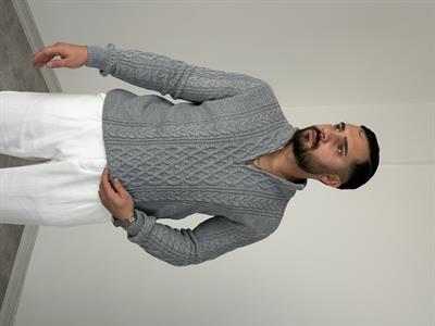 YARIM FERMUAR SAÇ ÖRGÜ PREMİUM TRİKO SWEATSHİRT GRİ