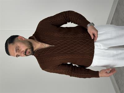 YARIM FERMUAR SAÇ ÖRGÜ PREMİUM TRİKO SWEATSHİRT KAHVERENGİ