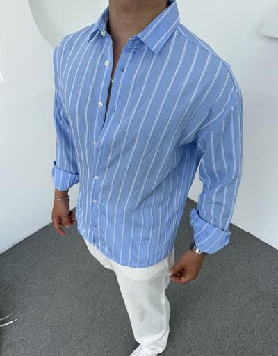 Yıkamalı Keten Gömlek Bebe Mavisi