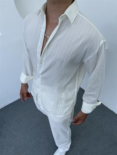 Yıkamalı Keten Gömlek Beyaz